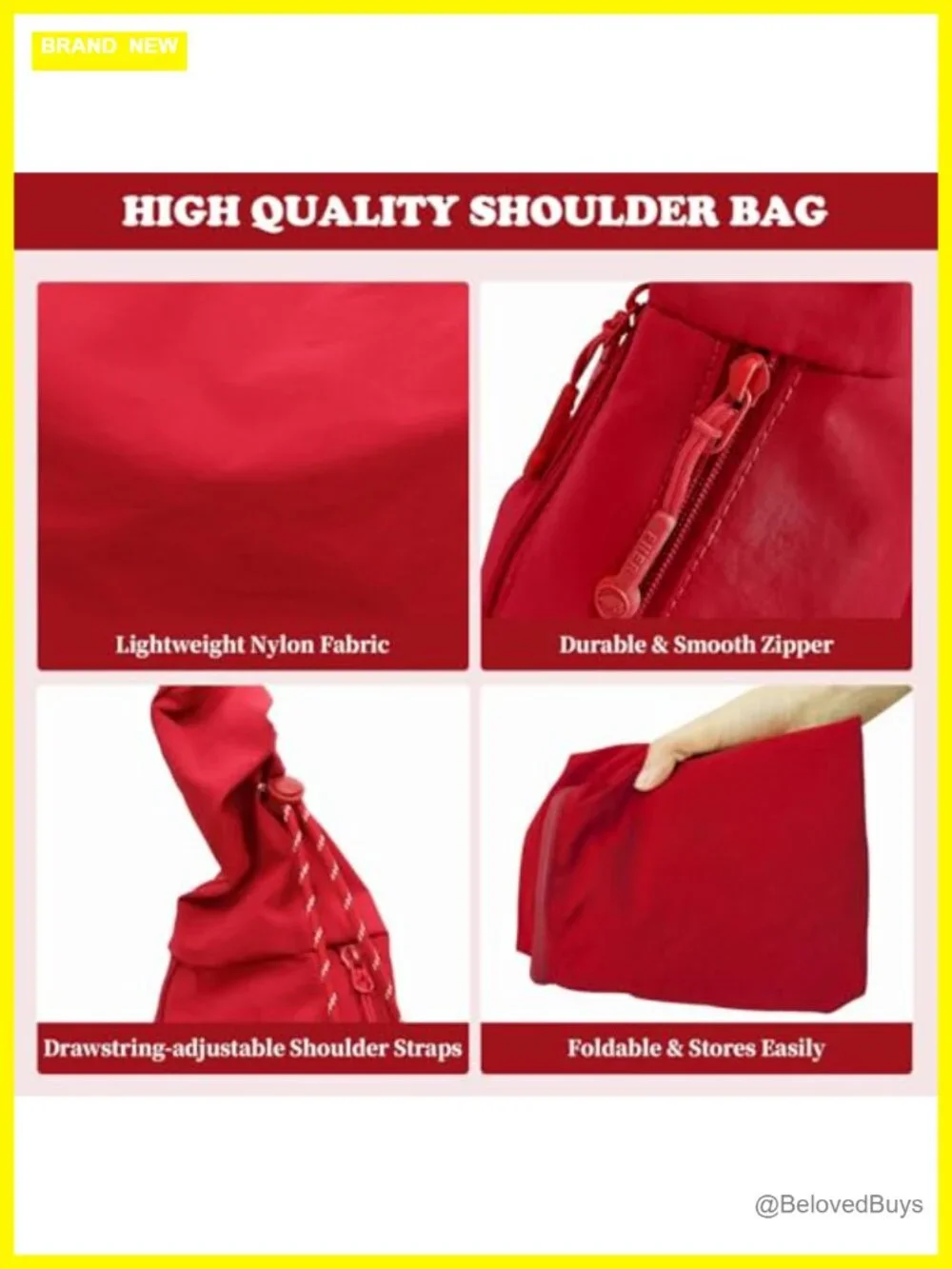 Large Slouchy Nylon Hobo Bag Drawstring Crossbody Shoulder Tote Travel Gym